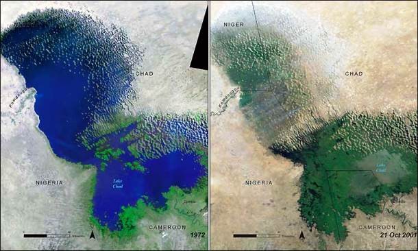Once one of the world´s largest lakes, Lake Chad has almost vanished over the last few decades. Between 1963 and 1998, the lake shrank as much as an incredible 95%. Fortunately, the latest surveys have showed some improvements.
