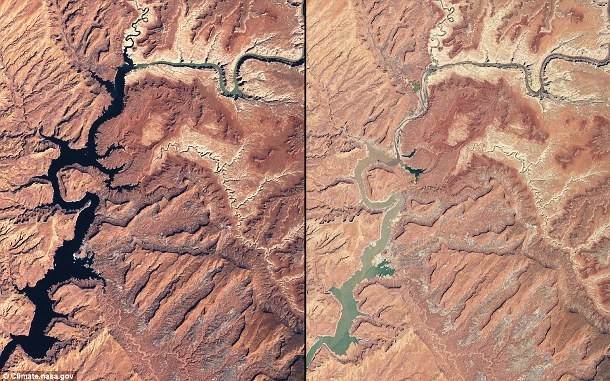 Located on the Arizona-Utah border, the Lake Powell has been drying up due to prolonged drought coupled with water with-drawls.