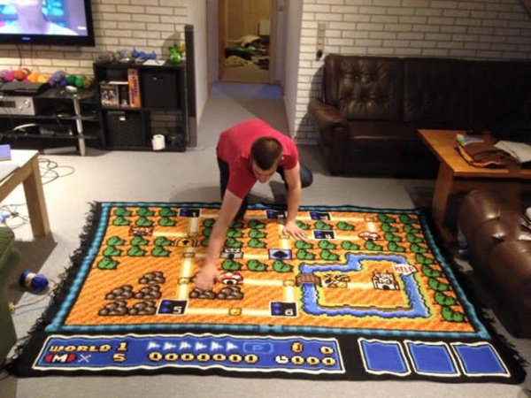 super mario crochet blanket