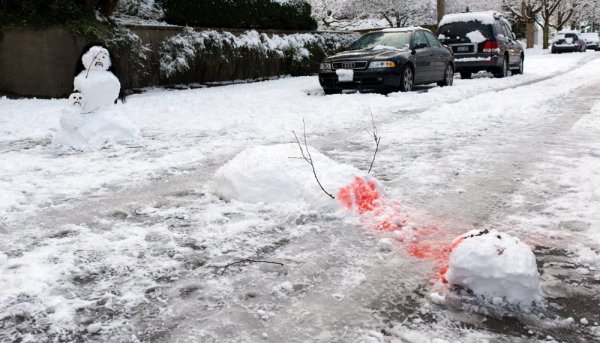 snowman hit by car