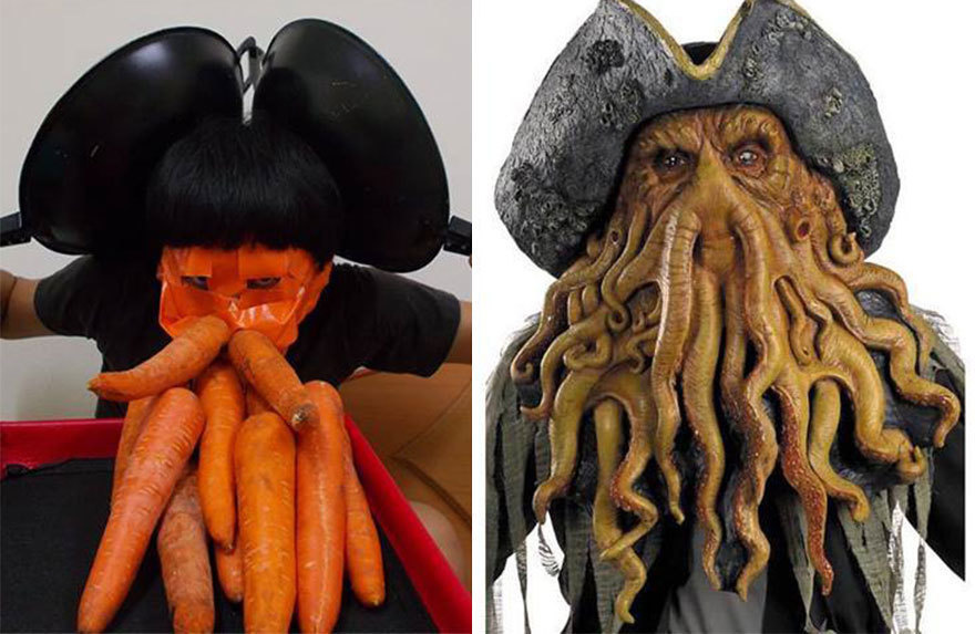 Cheap Cosplay Boy does Davy Jones with carrots, tape, and a few pans