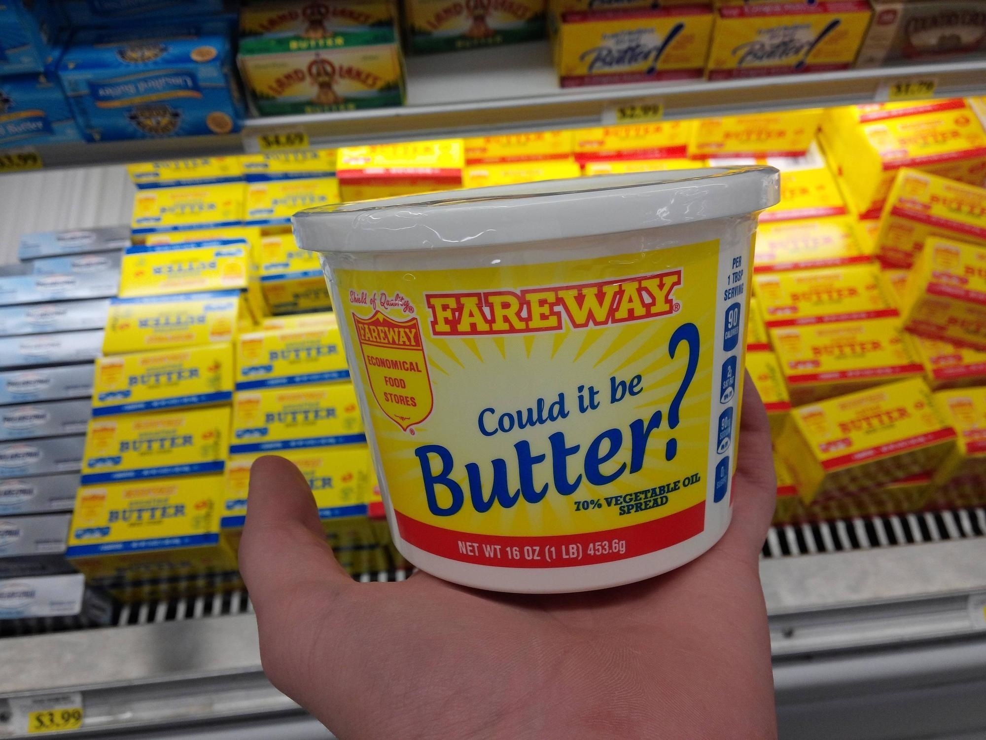 When you're shopping at a cheap grocery store, where generic products get you thinking.