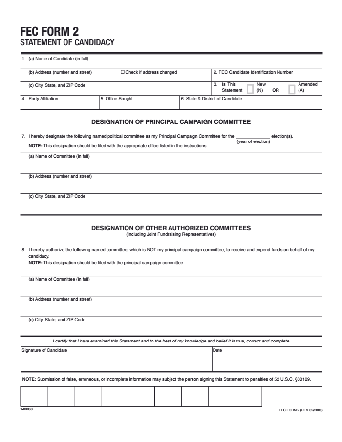 The application form to become an official presidential candidate is only one page long. It takes about 4 minutes to complete.