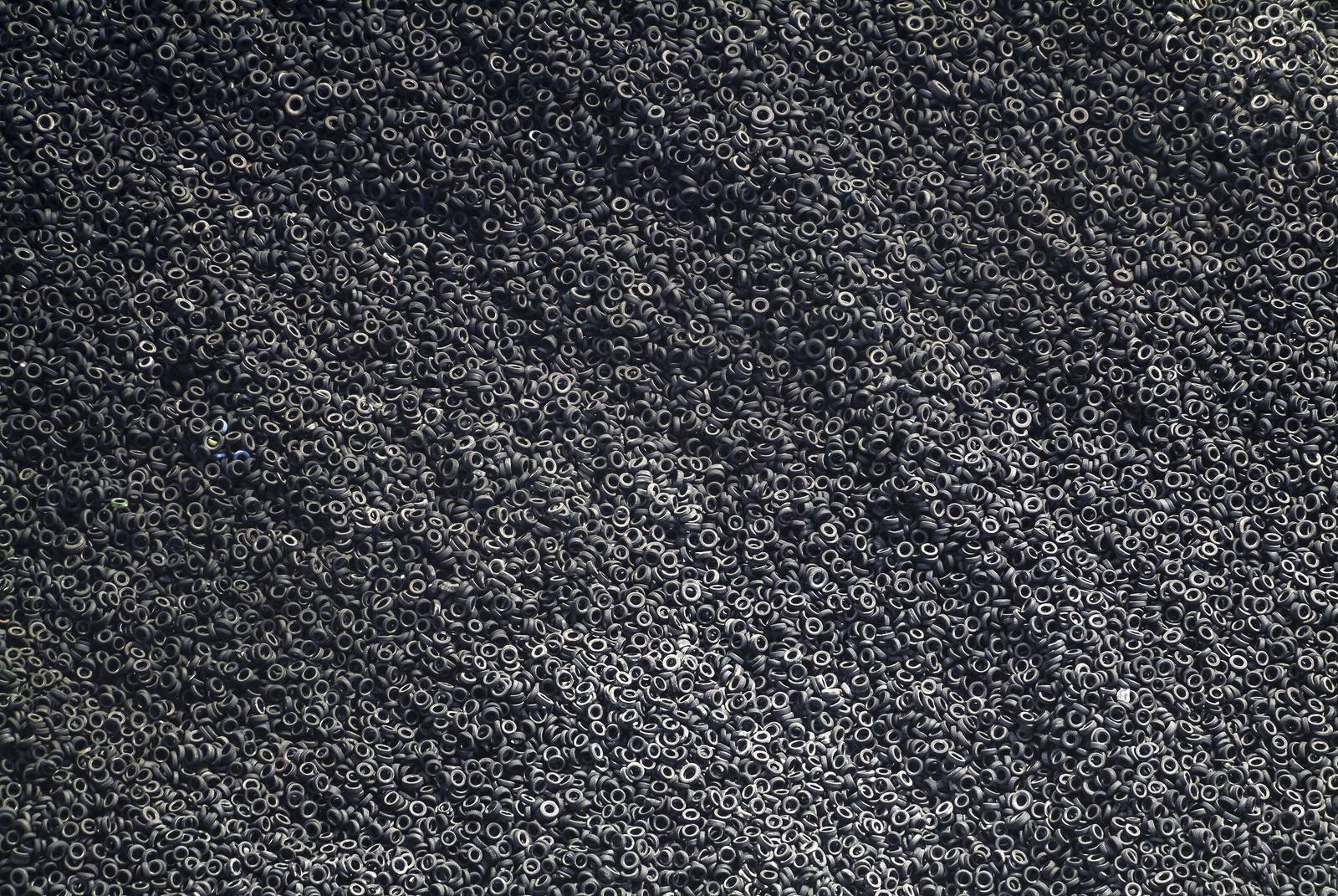 Aerial view of a scrap tire dumpyard