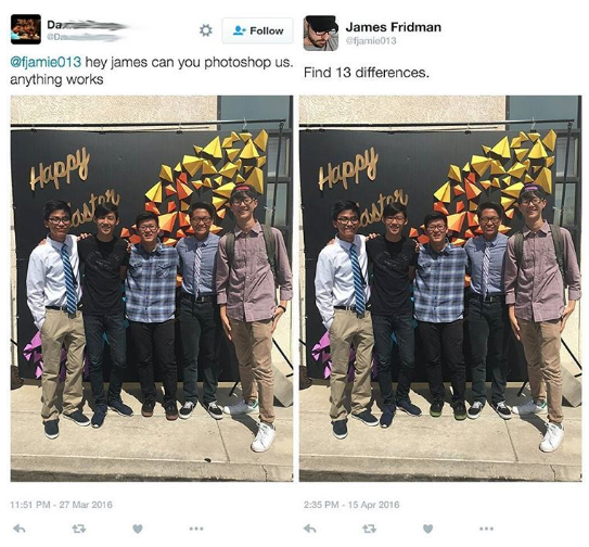 james fridman 13 differences - Dan James Fridman 013 hey james can you photoshop us. anything works Find 13 differences. Happy Happy 2016 235 Pm 15 Aer 2015