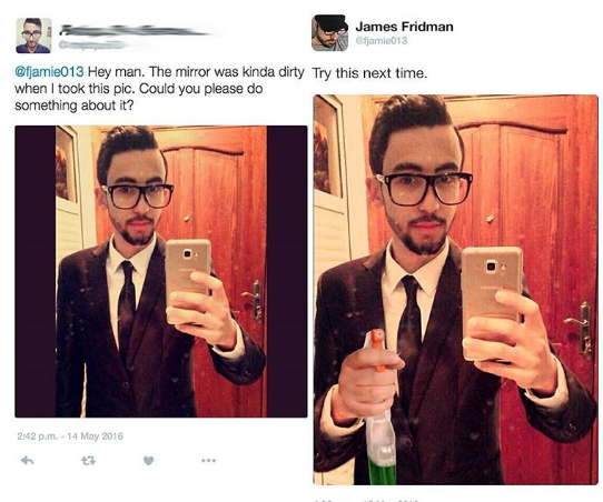 james fridman photoshop - James Fridman mic013 Hey man. The mirror was kinda dirty Try this next time. when I took this pic. Could you please do something about it?
