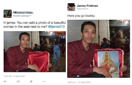 photoshop prankster - James Fridman efjamie013 Here you go buddy. hi james. You can add a photo of a beautiful woman in the seat next to me? .