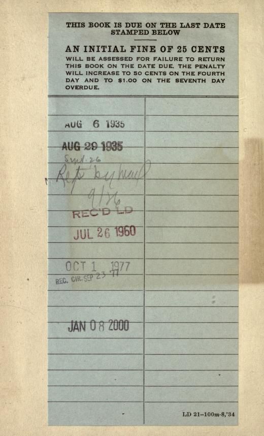 document - This Book Is Due On The Last Date Stamped Below An Initial Fine Of 25 Cents Will Be Assessed For Failure To Return This Book On The Date Due. The Penalty Will Increase To 50 Cents On The Fourth Day And To $1.00 On The Seventh Day Overdue. Sa. 2