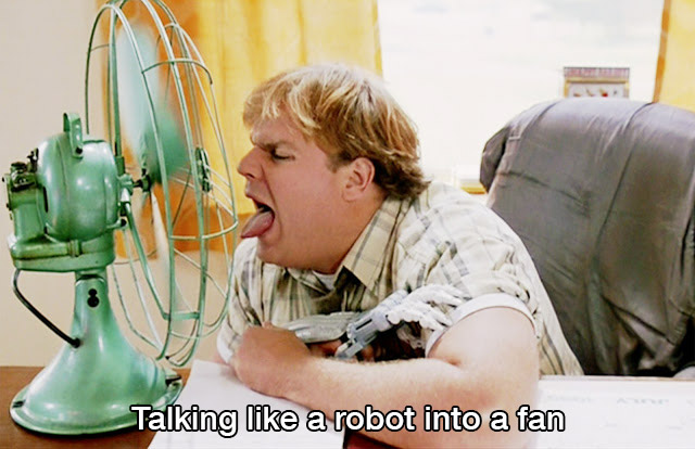 kid talking into a fan - Talking a robot into a fan