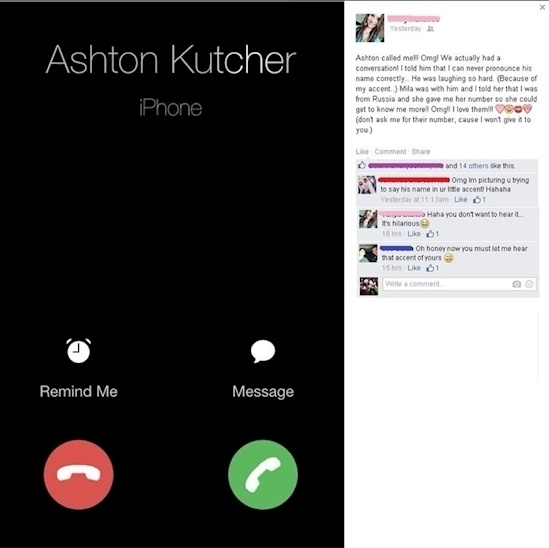 caught lying on facebook - Yesterday Ashton Kutcher iPhone Ashton called mell Omgl We actually had a conversation I told him that I can never pronounce his name correctly. He was laughing so hard. Because of my accent Mia was with him and I told her that 
