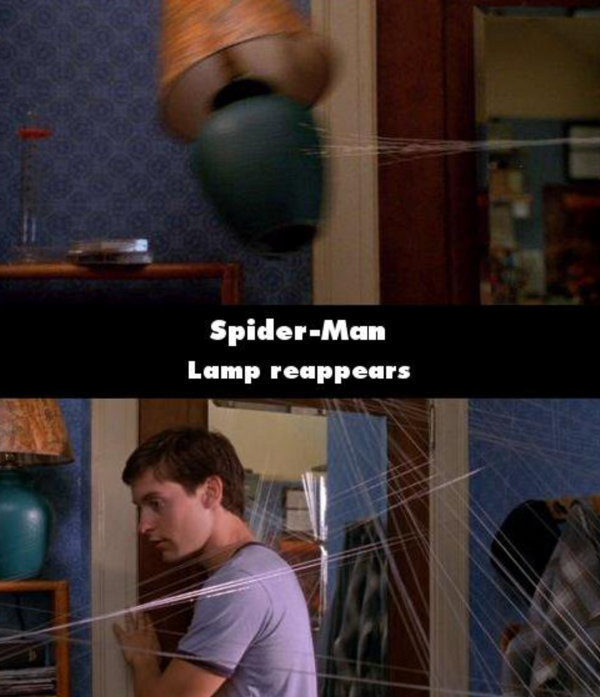 its movie mistakes - SpiderMan Lamp reappears