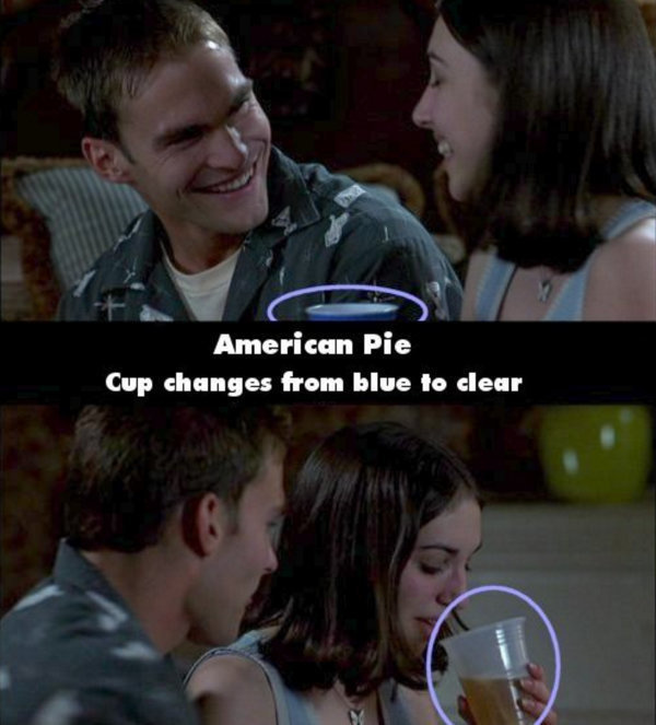 hidden movie mistakes - American Pie Cup changes from blue to clear