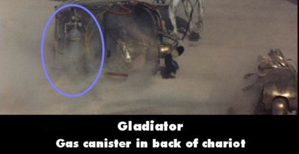 gladiator movie mistakes - Gladiator Gas canister in back of chariot