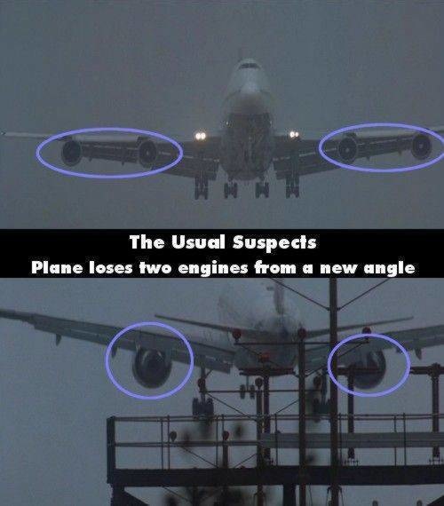 giant movie mistakes - The Usual Suspects Plane loses two engines from a new angle