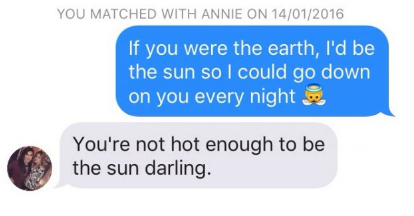 mom dossnt pay babysitter - You Matched With Annie On 14012016 If you were the earth, I'd be the sun so I could go down on you every night, You're not hot enough to be the sun darling.