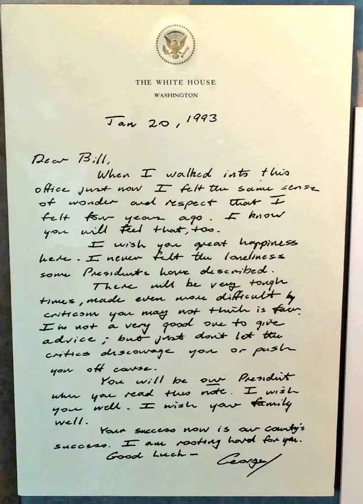 Letter Bush Sr. left to Bill Clinton at the White House