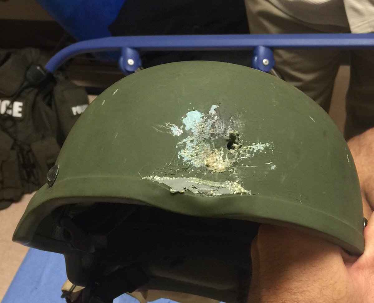 Kevlar helmet of an police officer who was hit in the Orlando shooting