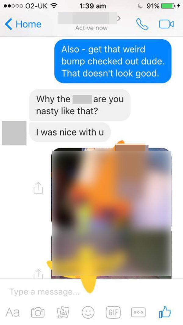 Girl receives unsolicited dick pic