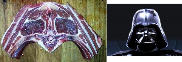 A pork chop that looks like Darth Vader