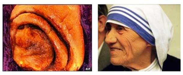 A cinnamon bun that looks like Mother Teresa