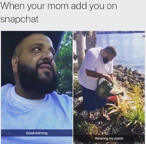 your mom adds you on snapchat - When your mom add you on snapchat Good morning Watering my plants