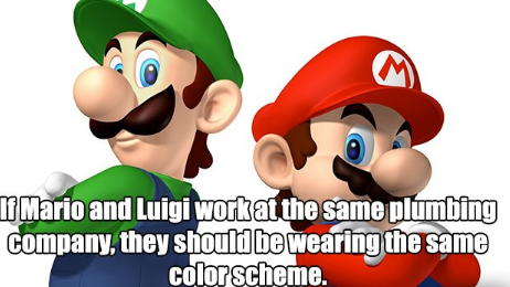 mario brothers - I Mario and Luigi workat the same plumbing company, they should be wearing the same color scheme.