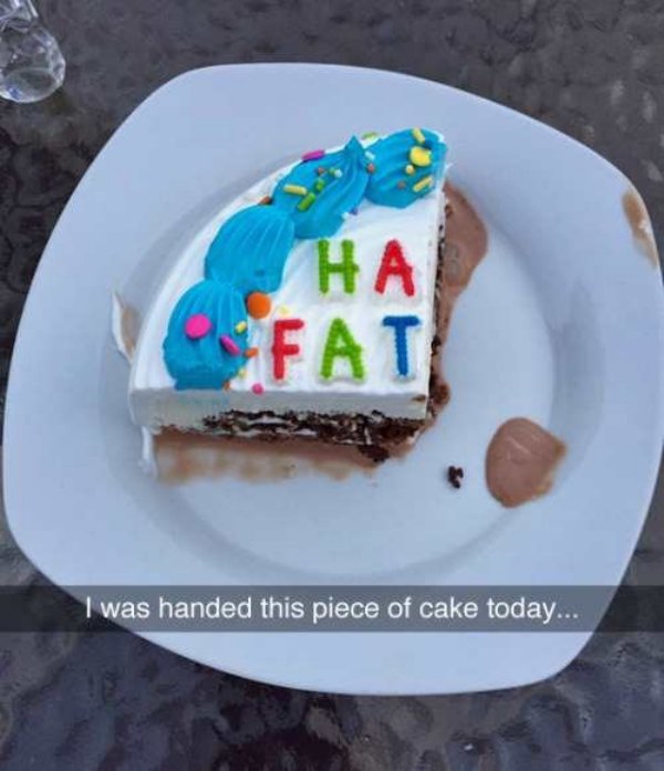 silly funny snapchats - Fati I was handed this piece of cake today...