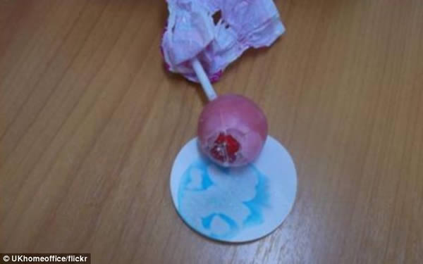 It may look like an innocent children's sweet, but this lollipop contains a potentially lethal secret—it is stuffed with cocaine. The candy was part of a haul seized by UK Border Force (UKBF) officers bound for the Accra airport in Ghana in 2012.

Smugglers had stashed around £200,000 ($310,000) worth of the drug inside the lollipops which were found in a suitcase. The Class A drug was then found when the lollipops were cut open. The seizure weighed around four kilos, half of which is believed to have been high-purity cocaine.