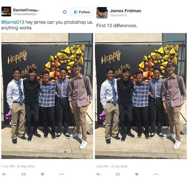 james fridman compilation - Das James Fridman hey james can you photoshop us. anything works Find 13 differences. Happy Happy