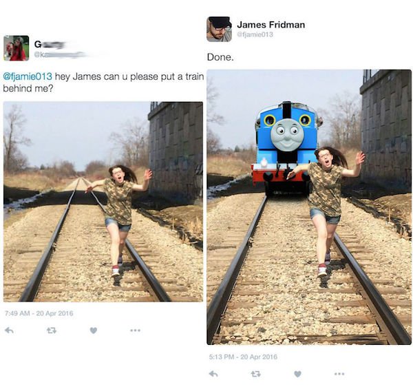 thomas the train photoshop - James Fridman afjamic013 G Done. hey James can u please put a train behind me?