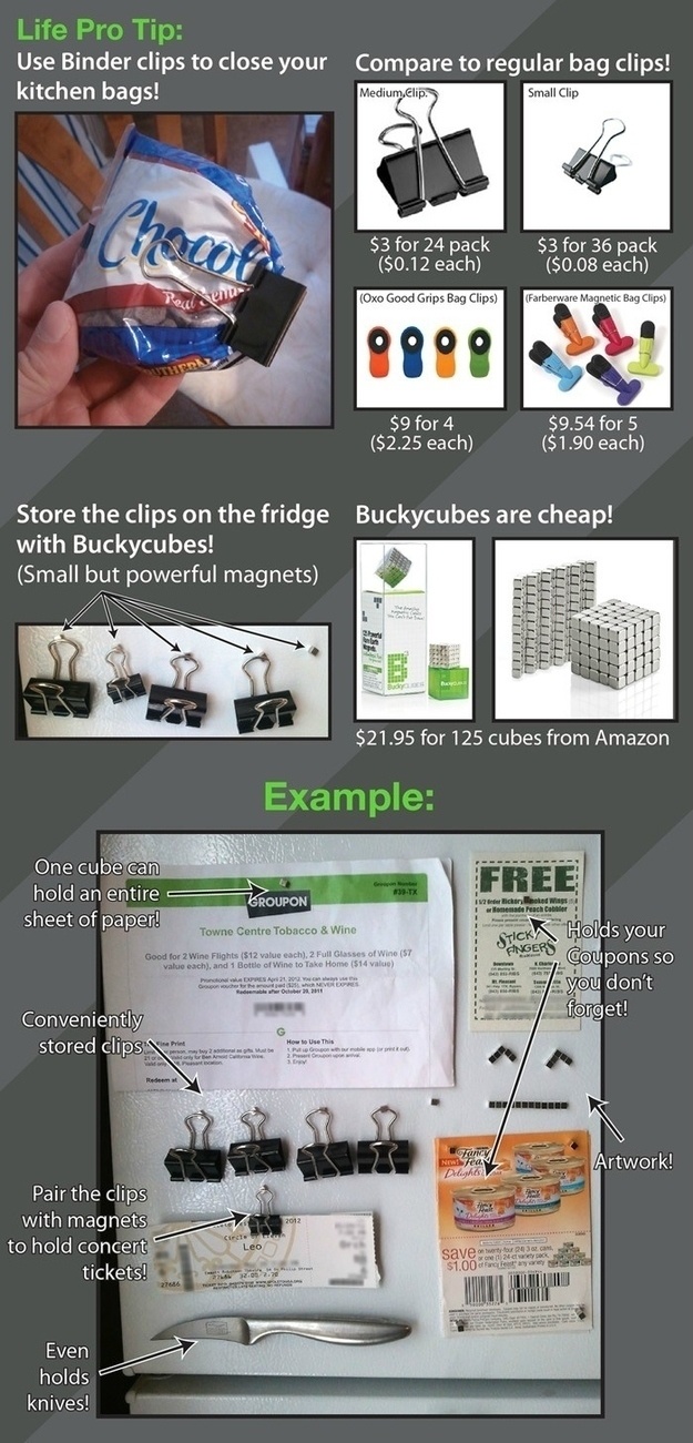 display advertising - Life Pro Tip Use Binder clips to close your compare to regular bag clips! kitchen bags! Medium Clip Small Clip $3 for 24 pack $0.12 each $3 for 36 pack $0.08 each Oxo Good Grips Bag Clips Farberware Magnetic Bag Clips Ooo $9 for 4 $2