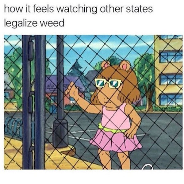 fail your friends hang out without you meme - how it feels watching other states legalize weed