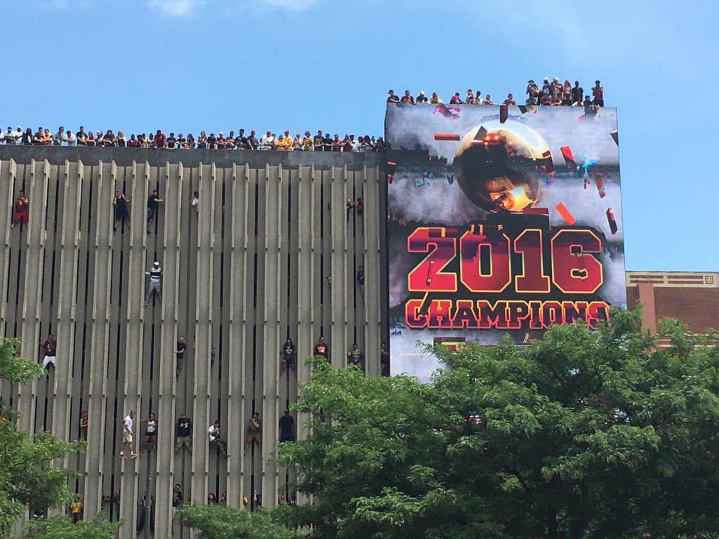 Cavs fans watching the parade in Cleveland