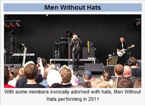 Photo caption - Men Without Hats With some members ironically adorned with hats, Men Without Hats performing in 2011