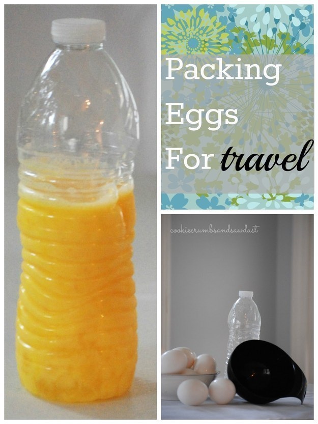 Crack all your eggs and put them in an empty water bottle!

One water bottle can hold up to eight eggs.