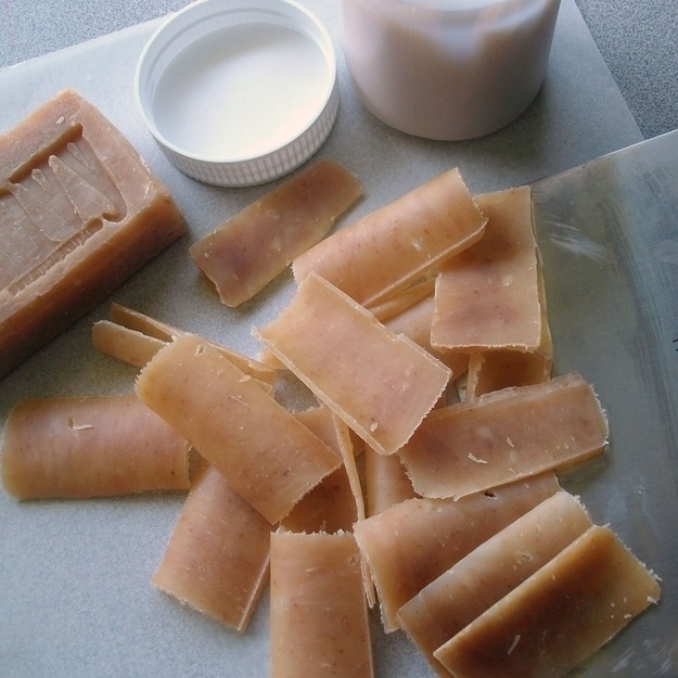 Make single-use soap leaves.

Use a vegetable peeler to peel slices of a bar of soap. You can also rub the soap on mosquito bites to relieve the itchiness.