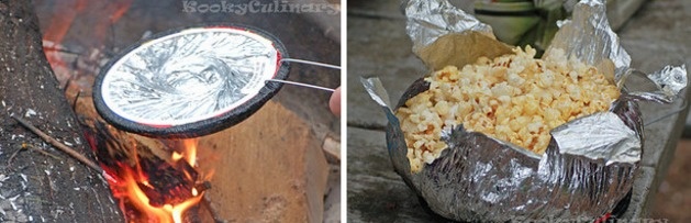 Make popcorn on the campfire!

Just bring popcorn that can normally be placed on the stove at home.