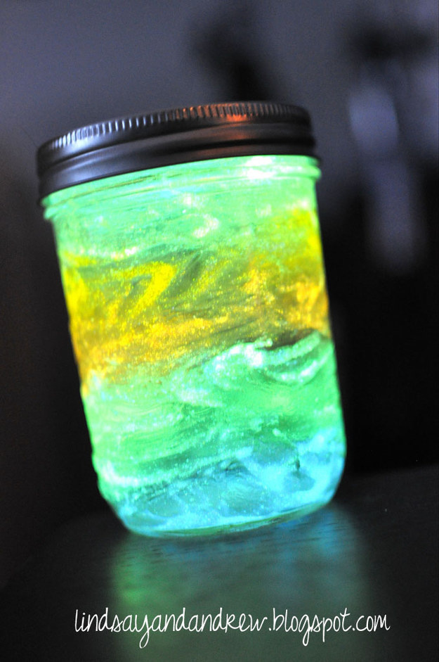 Create your very own DIY lantern.

Just paint the inside of a jar with non-toxic-glow-in-the-dark paint.