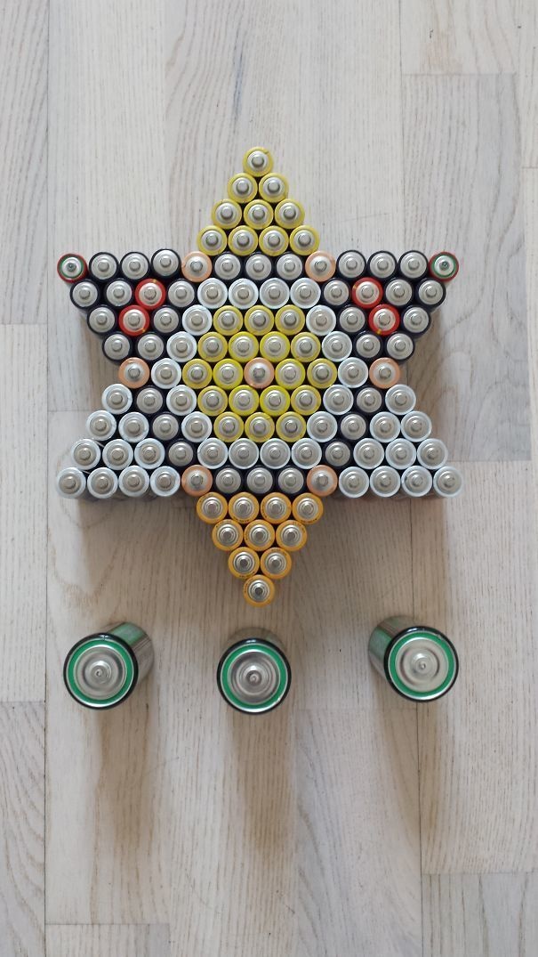 A colorful star of used batteries.