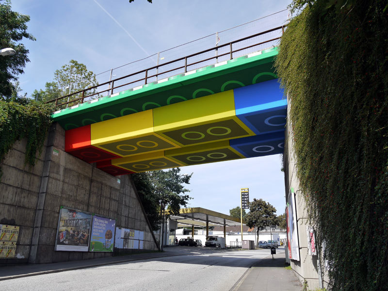 A German graffiti artist painted Lego pieces on a 250 square meter bridge in 2011.