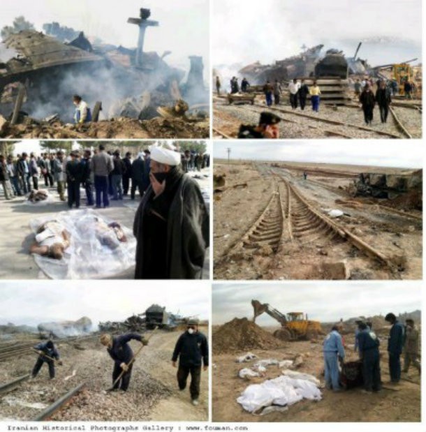 The Nishapur train disaster was a large explosion in the village of Khayyam, near Nishapur in Iran, on February 18, 2004. Over three hundred people were killed, and the entire village destroyed when runaway train wagons crashed into the area in the middle of the night and exploded.