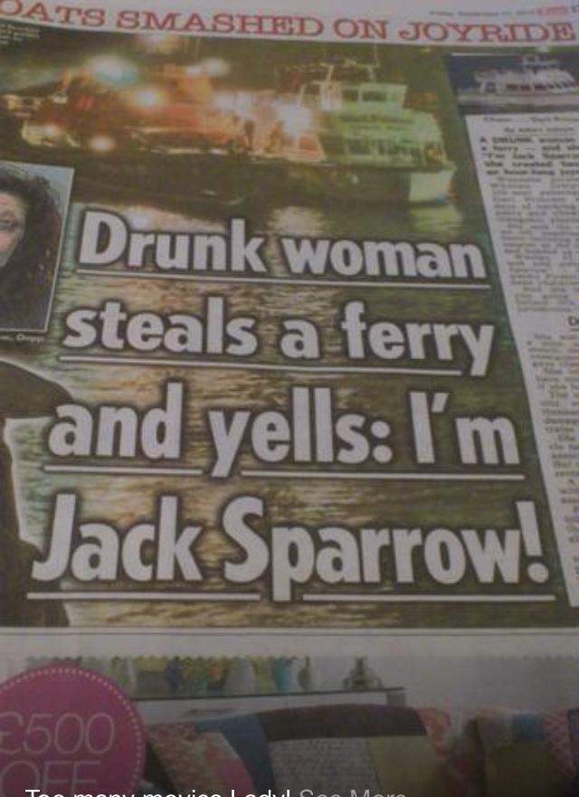 best news headlines - Dats Smashed On Joyride Drunk woman steals a ferry and yells I'm Jack Sparrow! E500 ada