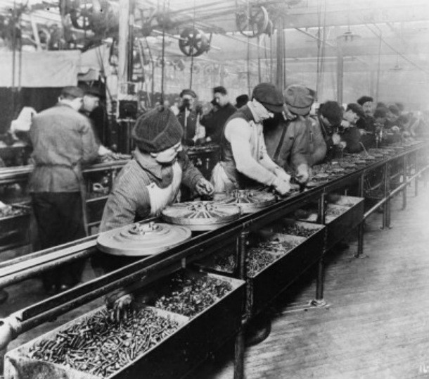 The impact now-mundane inventions had in their time are rarely remembered, but it’s impossible for us to overstate the importance of the assembly line. Before its invention, items were laboriously made by hand. The assembly line allowed for high-volume production of identical parts, drastically cutting the time it took to create a new product.