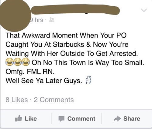 document - hrs. That Awkward Moment When Your Po Caught You At Starbucks & Now You're Waiting With Her Outside To Get Arrested. Gee Oh No This Town Is Way Too Small. Omfg. Fml Rn. Well See Ya Later Guys. 12 8 2 It Comment