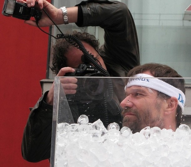 Known as “The Iceman,” Wim Hof, a Dutch stunt performer, holds 20 world records including the world record for the longest ice bath. In 2011, he broke his own previous records by staying immersed in ice for 1 hour, 52 minutes, and 42 seconds.