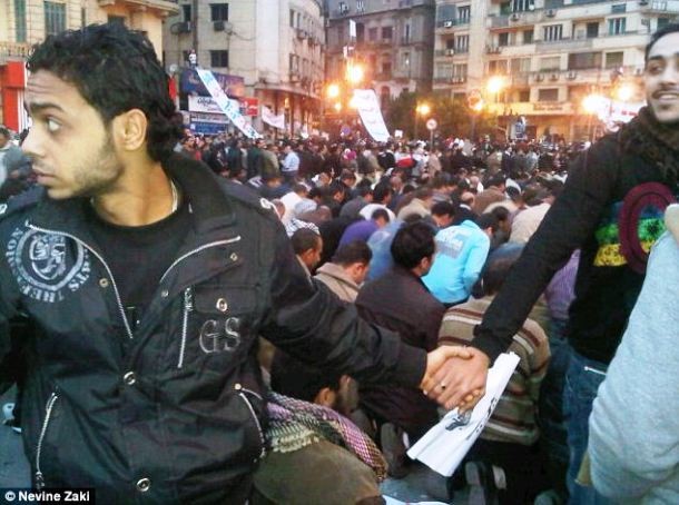 Shortly after 23 Egyptian Christians were killed in a suicidal bombing by radical Islamists in Cairo in December 2010, a group of random Egyptian Christians joined hands and formed a protective circle surrounding hundreds of Muslims who were vulnerable as they knelt in prayer in order to protect them from potential retributive attacks.