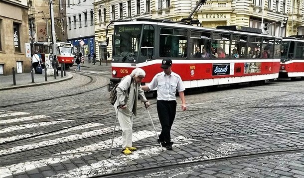 In June 2016, a chivalrous tram driver stopped his tram, got out of his cabin, and helped an old woman to cross a busy street in Prague, Czech Republic.