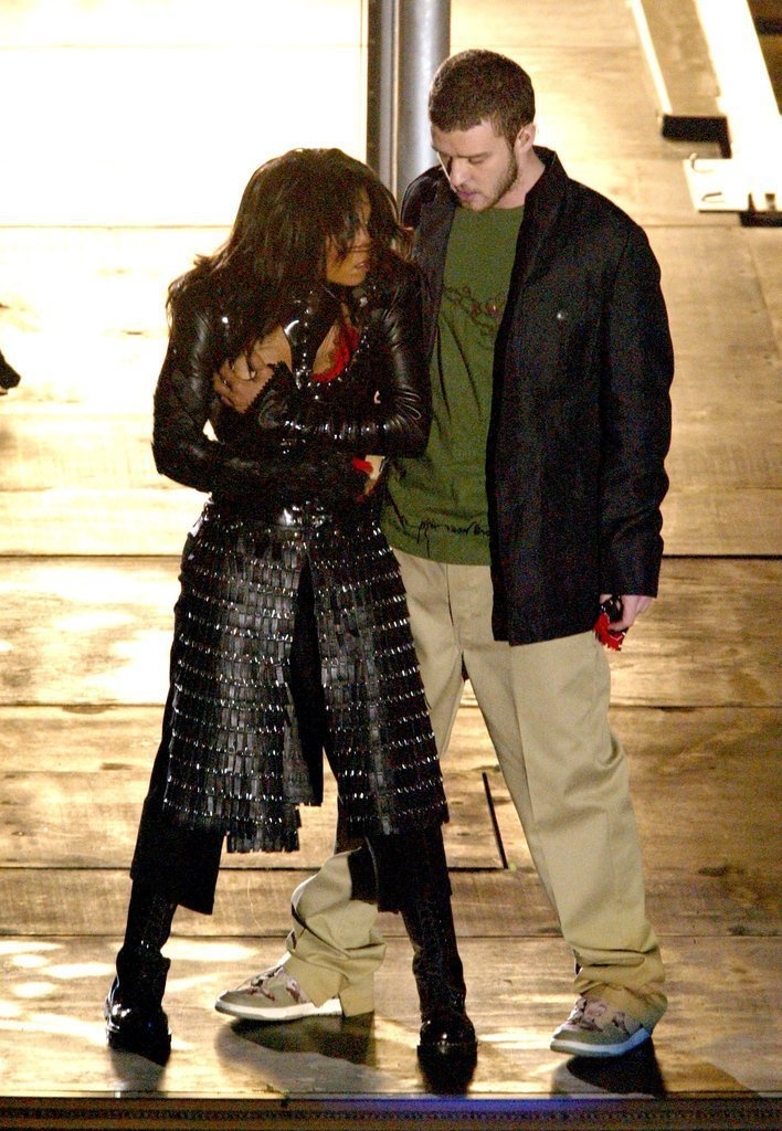 Justin Timberlake stripped Janet Jackson during the Super Bowl XXXVIII halftime show in 2004.

People are divided on this live TV moment. Some believe that it was staged because of Janet Jackson's nipple shield as well as the lyrics sung by JT, "I'll have you naked by the end of this song." The incident is referred to as Nipplegate, in which the media portrayed declining morals in the U.S.