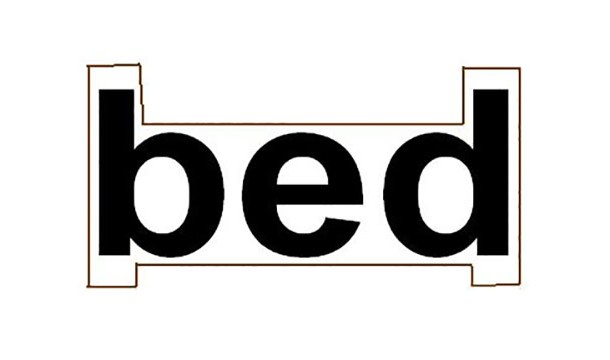 The word "bed" looks like a bed.