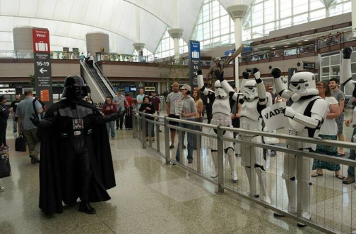 This group of stormtroopers welcoming Darth Vader back home